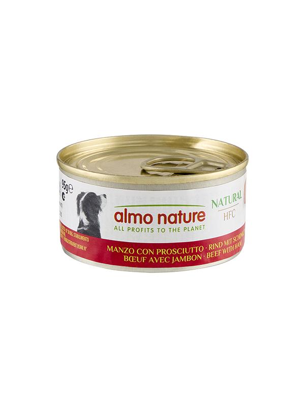 Almo Nature dog scatoletta con manzo e prosciutto 95g