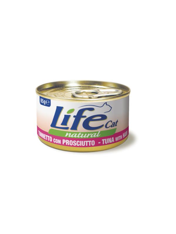 LifePetCare cat scatoletta con tonnetto e prosciutto 85g