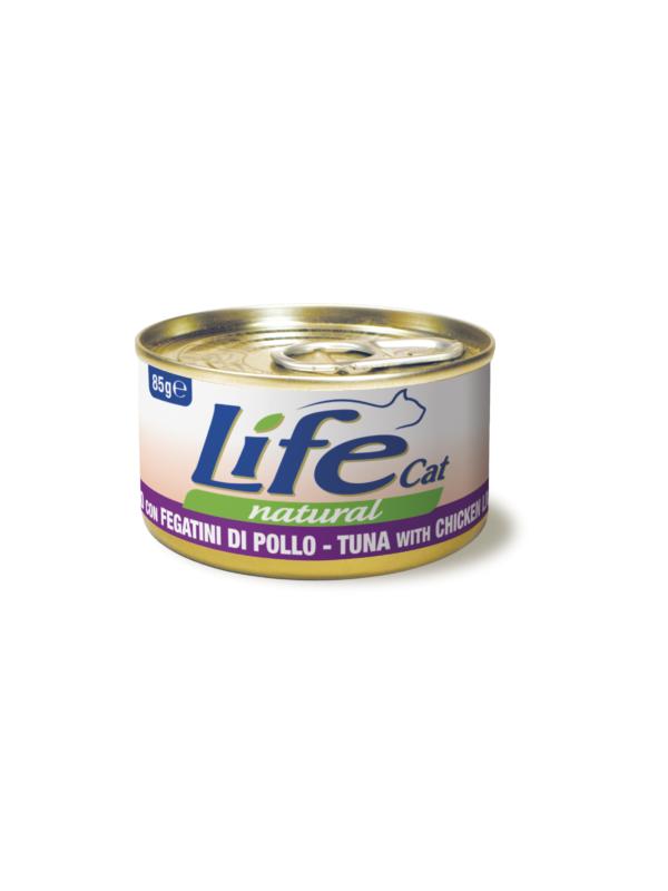 LifePetCare cat scatoletta con tonno e fegatini di pollo 85g