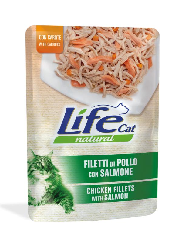 LifePetCare Cat Busta Filetti di Pollo con Salmone 70g