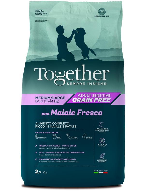 TOGETHER DOG ADULT GRAIN FREE MAIALE MEDIUM LARGE 2,5KG