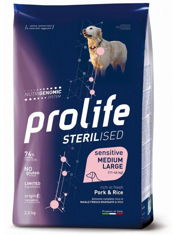 Prolife Sterilised Sensitive Adult Pork & Rice - Medium/Large 2,5kg